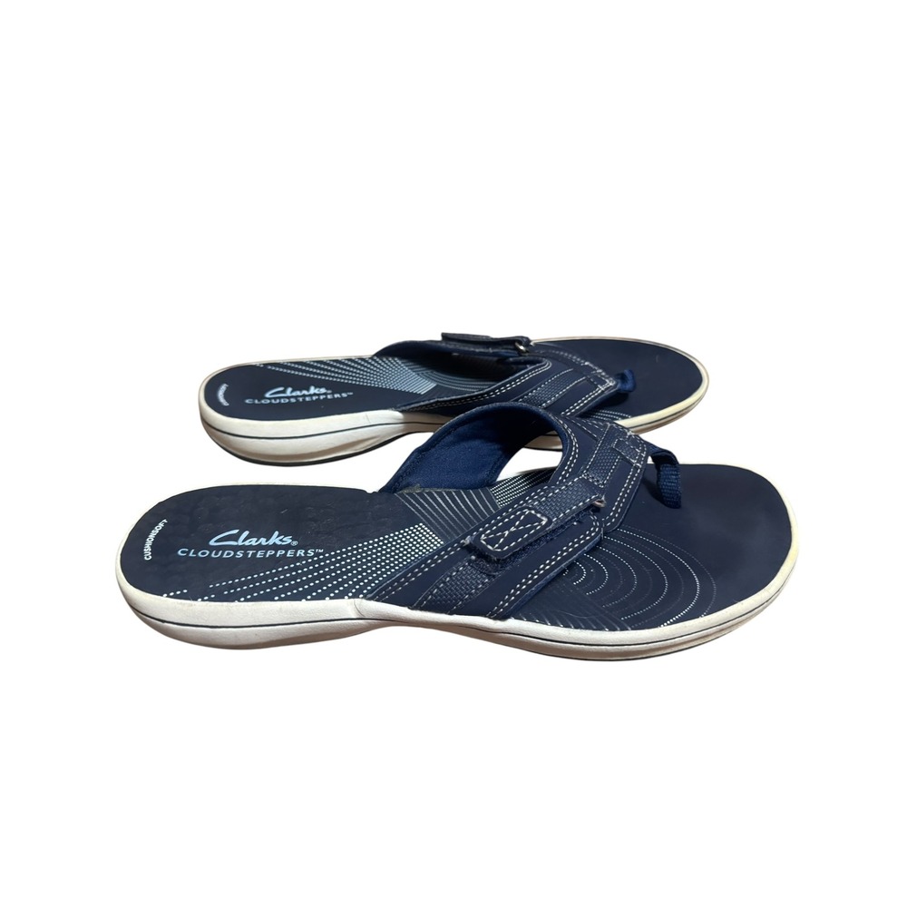 Clarks Cloudsteppers Arla Glitz Flip Flops Womens 9 Navy Blue Excellent Comfort